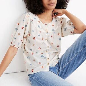 Madewell Cotton Puff Sleeve Prose Shirt in Dotted Floral Heyday
